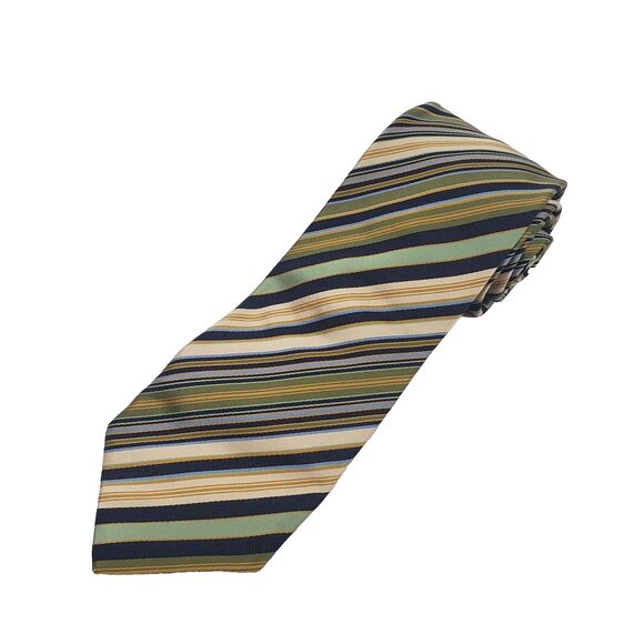 Brioni Multicolor Striped Silk Tie Mens Green Champagne Gold Diagonal Formal - Picture 1 of 5